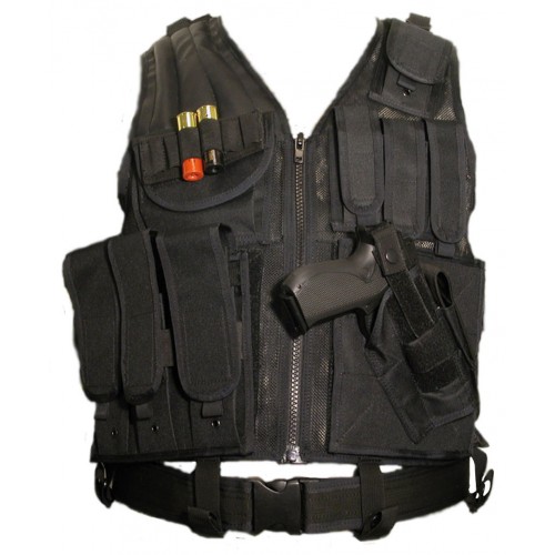 Mesh Tactical Vest with Pistol Holster & Belt